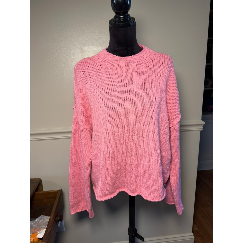 Versona Sweater Women Large Pink Good Chunky Knit Mock Neck Boxy Pullover